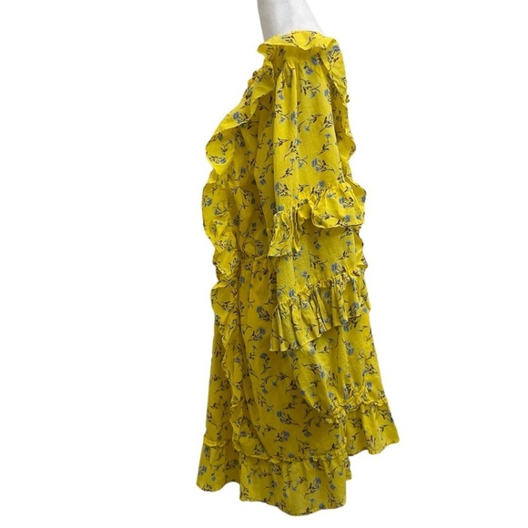 Happy X Nature Yellow Meadow Ditzy Floral Ruffle Sleeve Tiered Prairie Dress - Picture 5 of 16